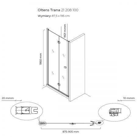 Oltens Trana drzwi prysznicowe składane 90 cm wnękowe 21208100