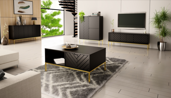 MEGSTYL Szafka RTV 150cm złoty stelaż - czarny mat ASPEN 01 