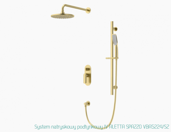 VEDO System natryskowy podtynkowy deszczownica 250mm IV ALETTA SPAZZO złoto szczotkowane/ Nr KAT: VBA5224/SZ