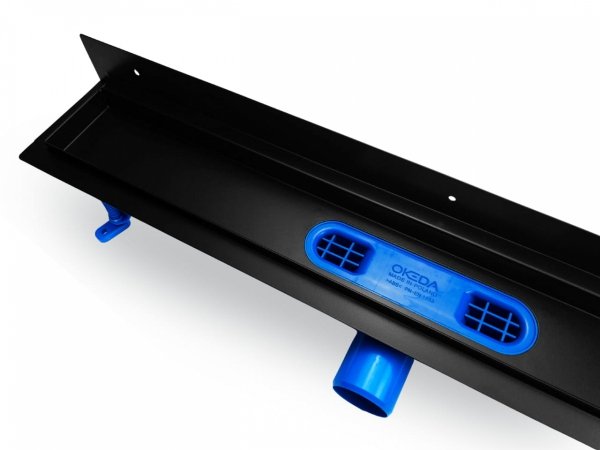 OKEDA Czarny przyścienny odpływ liniowy OKEDA® PRIME LINE™ - BLACK GLASS - RUSZT CZARNE SZKŁO 100cm 21100.06.BLACK