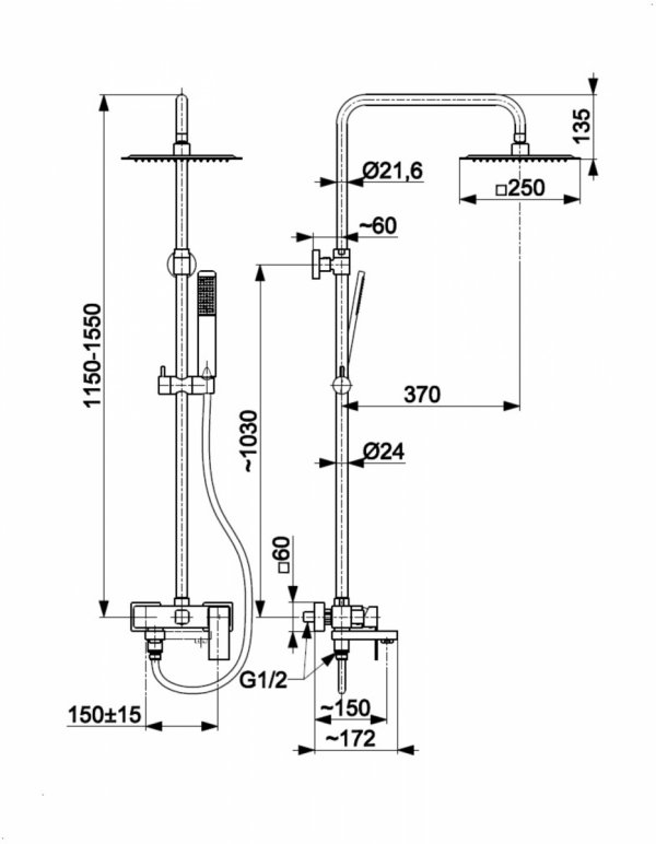 ARMATURA KRAKÓW KFA Zestaw natryskowo wannowy deszczownia z baterią natryskową i składaną wylewką wannową LOGON BRUSHED LIGHT GOLD 5136-925-39