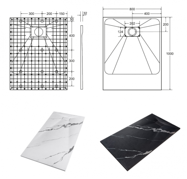 BESCO Brodzik prostokątny Vexo Marble 100x80 VM-100-80-P