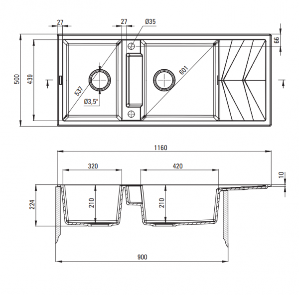 DEANTE Zlewozmywak granitowy magnetyczny 2-komorowy z ociekaczem MAGNETIC ZRM_S213