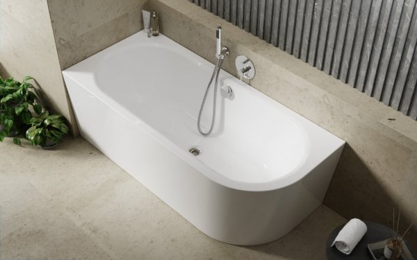 BESCO Wanna wolnostojąca przyścienna Avita A-line 150 P + syfon z napełnieniem czarny #WAA-150APCN