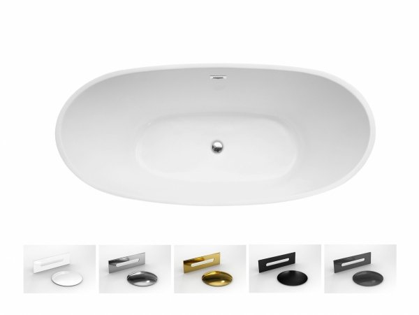 BESCO Wanna wolnostojąca 170x80 Ayla 170 + maskownica syfonu z przelewem czarna #WAS-170-ACZ