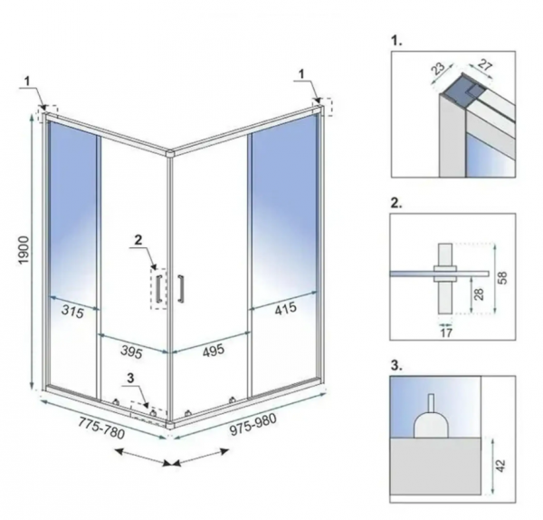 REA Kabina prysznicowa Rea City 80x100 Miedź Szczotkowana