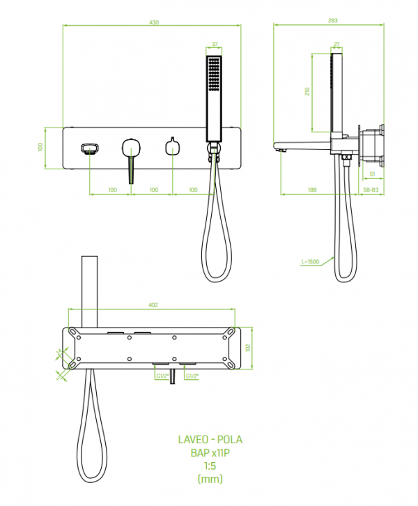 LAVEO Bateria wannowa podtynkowa z zestawem natryskowym POLA BAP_011P