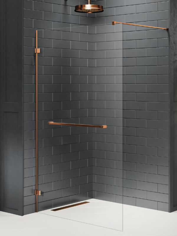 NEW TRENDY  Kabina prysznicowa AVEXA COPPER BRUSHED walk-in U 140x200 szkło czyste 8mm Active Shield 2.0  EXK-7173