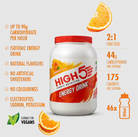 High5 Energy Drink napój węglowodanowy z elektrolitami o smaku pomarańczowym 2,2 KG