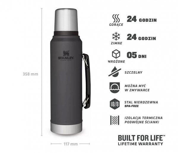 Termos stalowy Stanley LEGENDARY CLASSIC 1000 ml z rączką grafitowy CHARCOAL