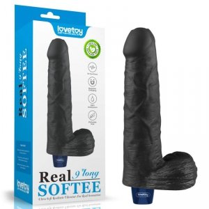 9 REAL SOFTEE Rechargeable TPE Vibrating Dildo(Black)