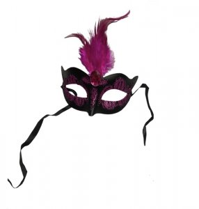 Maska-Venetian Mask Purple with Purple Stone and Feather