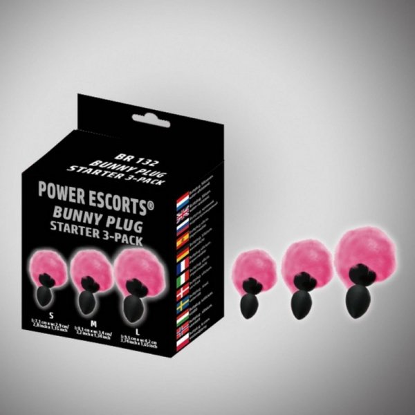 Bunny plug 3 - pack  black with pink tail starter 3 - pack