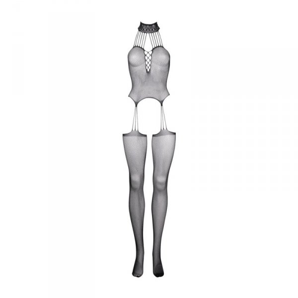 Suspender Fishnet Choker Bodystocking - One Size