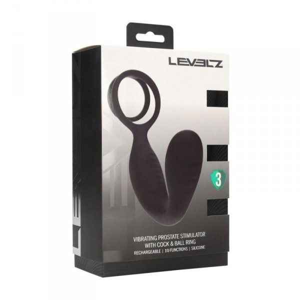 Vibrating Silicone Prostate Stimulator with Cock and Ball Ring - Black