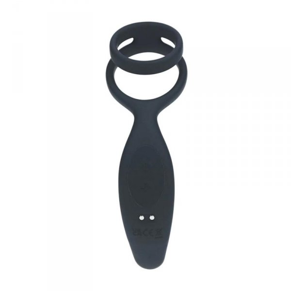 Vibrating Silicone Prostate Stimulator with Cock and Ball Ring - Black