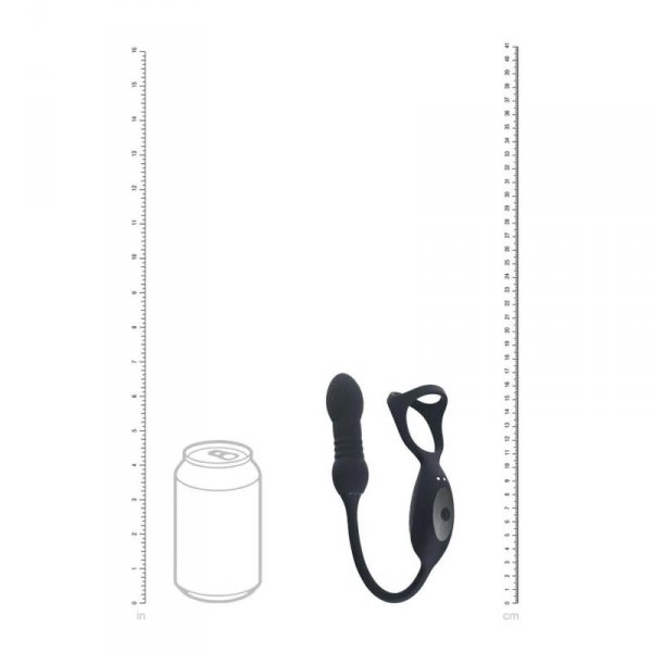 Vibrating and Thrusting Silicone Tri O Cockring with Prostate Stimulator - Black