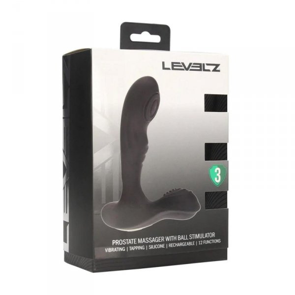 Vibrating and Tapping Silicone Prostate Massager with Ball Stimulator - Black