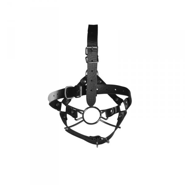 Head Harness with Spider Gag and Nose Hooks - Black