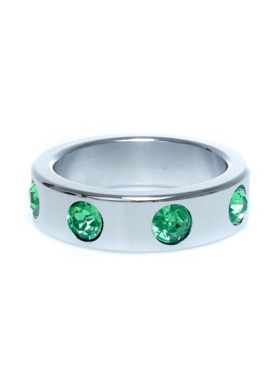 Pierścień-Metal Cock Ring with Green Diamonds Large