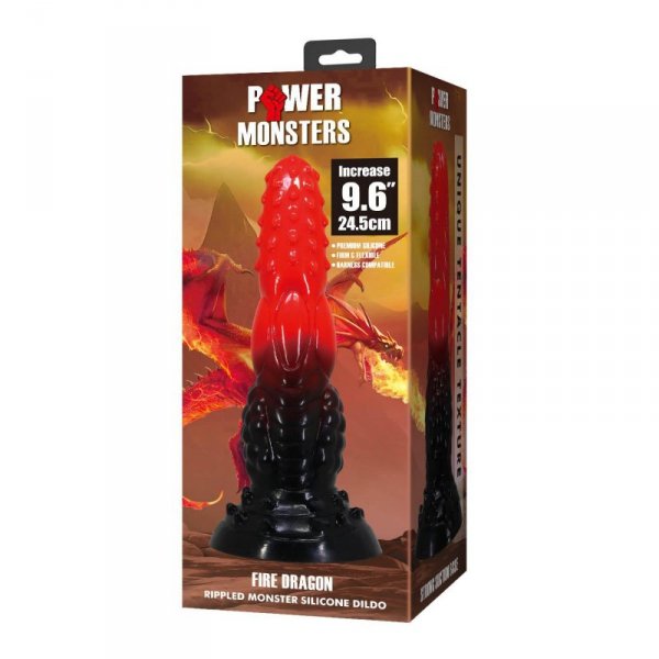 Power Monsters Fire Dragon – 24.5 cm Rippled Monster Silicone Dildo