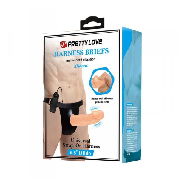 PRETTY LOVE - HARNESS BRIEFS- Draven Strap-On 6,8&#039;&#039; Dildo vibration
