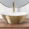 Umywalka ceramiczna nablatowa owalna REA SOFIA WHITE GOLD BRUSH