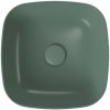Umywalka ceramiczna nablatowa Larga kwadratowa 38x38 cm zielony mat + korek