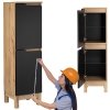 Półsłupek stojący Astor Alma 35 cm dwukolorowy drewno czerń półki szklane