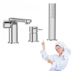 BATERIA wannowa 3-otworowa INVENA GLAMOUR jednouchwytowa nawannowa chrom
