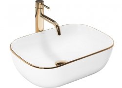Umywalka ceramiczna nablatowa REA BELINDA GOLD EDGE biała złoty rant