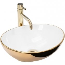 Umywalka ceramiczna nablatowa owalna REA SOFIA GOLD / WHITE złota biała