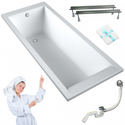 WANNA prostokątna SCHEDPOL KRONOS SLIM 150x70 biała nogi syfon chrom gratis