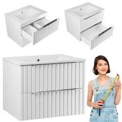 Zestaw szafka z umywalką Astor AMY biały 60 cm ryflowany uchwyty chrom