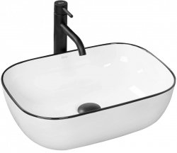 Umywalka ceramiczna nablatowa REA MARBEL WHITE biała czarny rant