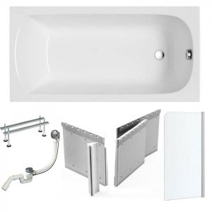 Wanna prostokątna 150x75 Classic SLIM + Zbudowa + Zabudowa + Syfon