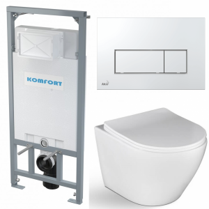 Stelaż WC + Przycisk + Miska WC wisząca bez kołnierza DESNA + deska duroplast wolnoopadająca SLIM