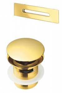 Zestaw do wanny - Korek Click Clack, oraz przelew prostokątny - Gold 