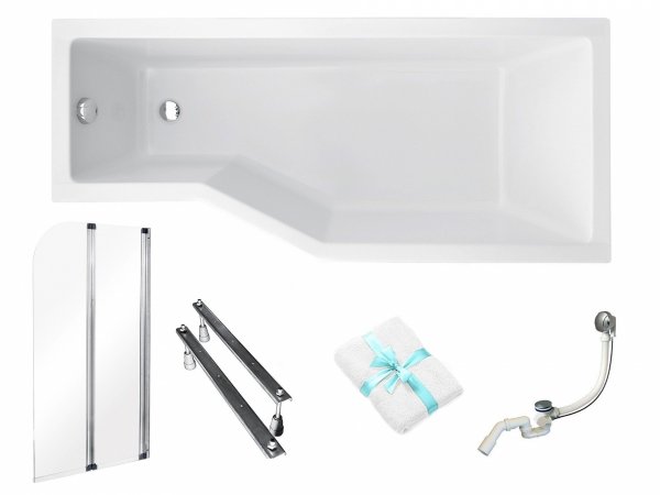BESCO Wanna 170x75 Integra Prawa + Parawan 2-skrzydłowy + Syfon