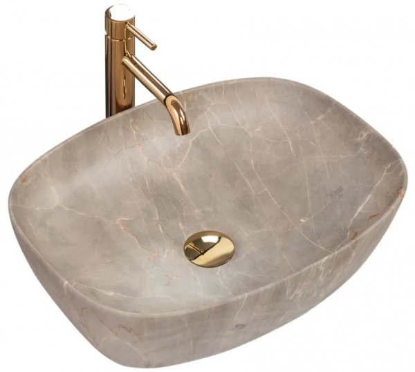 Umywalka ceramiczna nablatowa REA FREJA BEIGE imitacja kamienia beż