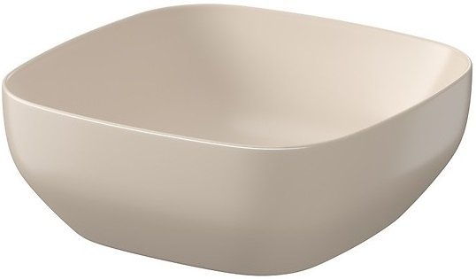 Umywalka ceramiczna nablatowa Larga kwadratowa 38x38 cm beżowy mat + korek