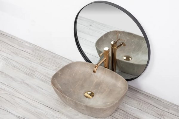 Umywalka ceramiczna nablatowa REA FREJA BEIGE imitacja kamienia beż