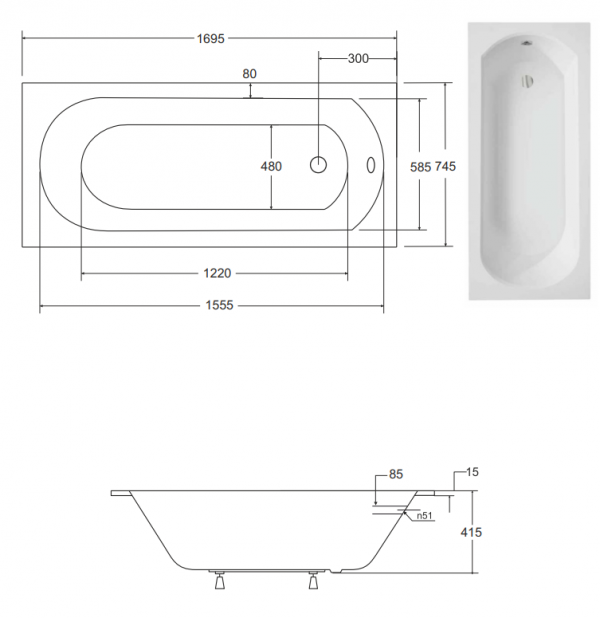 BESCO Wanna 170x75 Intrica SLIM + Syfon