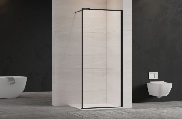 Invena ścianka walk-in 120x200 transparentna czarna rama szkło 8 mm hartowane