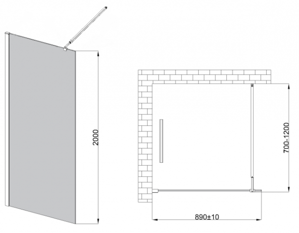 Invena ścianka walk-in 90x200 grafitowa szkło 8 mm hartowane czarny profil