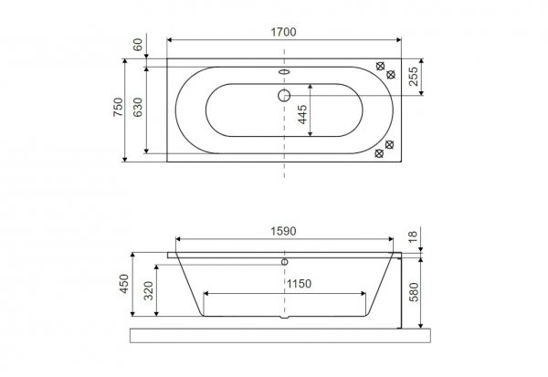 Wanna prostokątna EXCELLENT OCEANA SLIM 170x75 cm czarny mat + nogi + syfon czarny