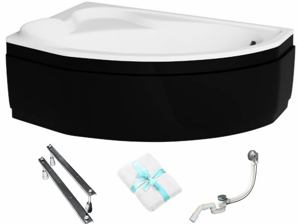 BESCO Wanna narożna Delfina z czarną obudową 166x107 lewa + syfon