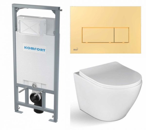 Stelaż WC + Przycisk M575 + Miska WC wisząca bez kołnierza DESNA + deska duroplast wolnoopadająca SLIM