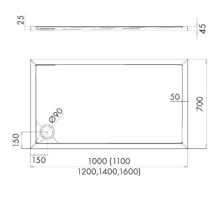 Brodzik prostokątny 70x140x4,5 Corrina New Stabilsound Plus