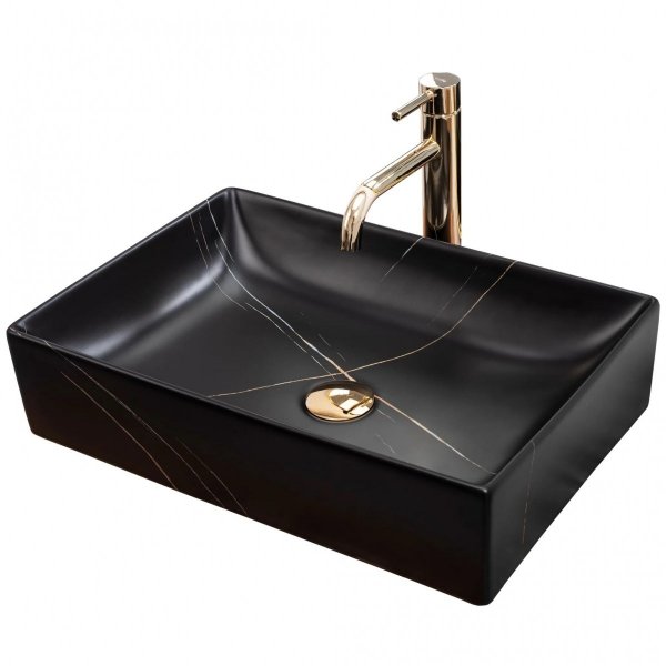 Umywalka ceramiczna nablatowa Inga Black Marble Mat